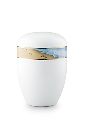 Produktfoto Urnenmodell weiß mit Strandmotiv